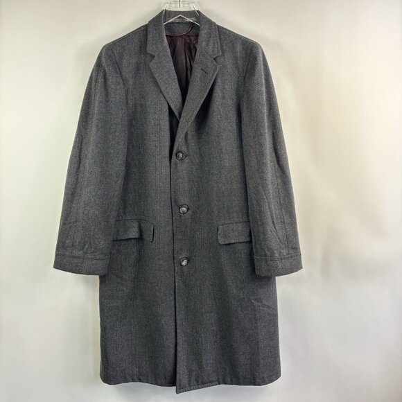 Vintage Mens Overcoat M Gray 60s John Gregory Union burgundy lining Wool blend - Picture 4 of 17